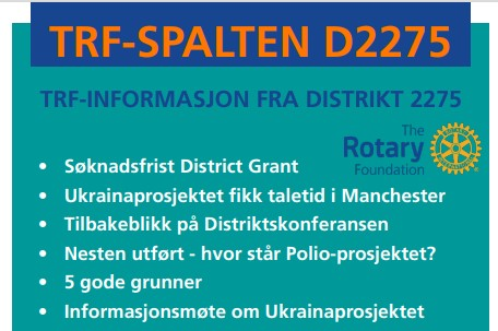 TRF-INFORMASJON FRA DISTRIKT 2275